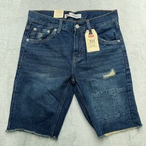 Levi's 511 Slim Cut Off Shorts Boys 14 Blue Cotton Mid Rise Distressed Patch